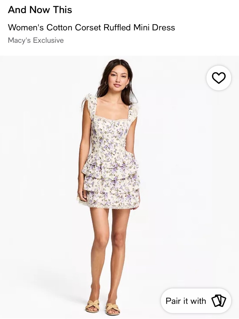 And Now This Floral Cotton Corset Ruffled Mini Dress - White/Purple